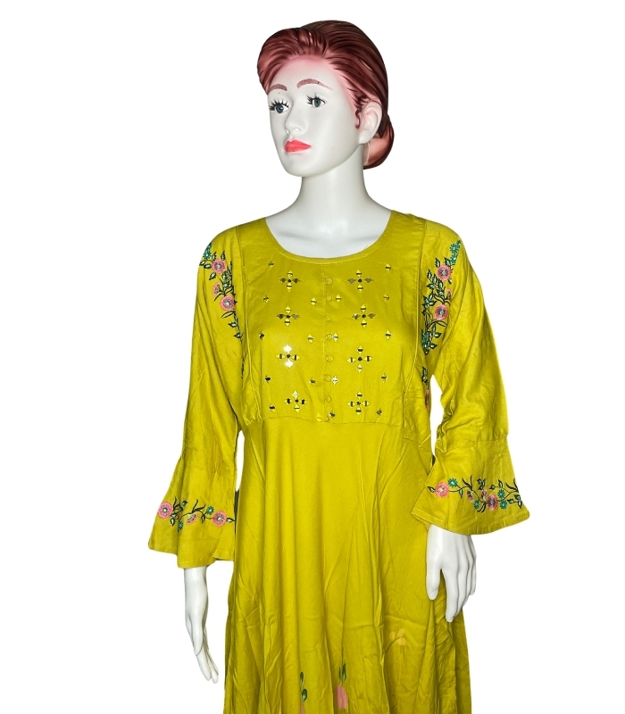 XXL Size Cotton Frock Pattern Kurti Gown one piece Yellow tanusreeboutique