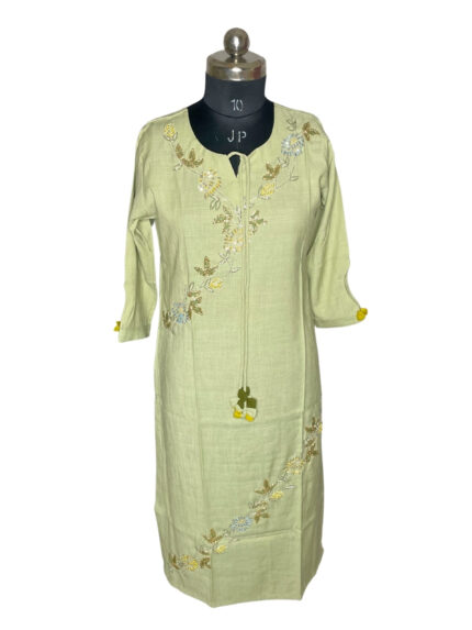 L Size| Ladies Premium Cotton Designer Stitch Kurti| Green