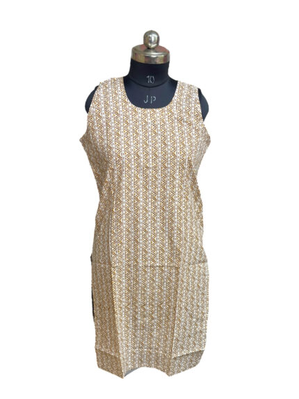 L SIZE| COTTON BUDGET PRINTED SLEEVELESS KURTI | BEIGE